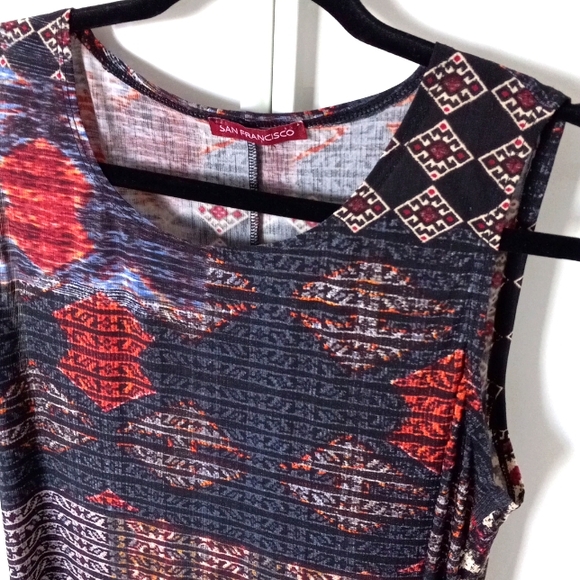 🇨🇦 Medium san Francisco lightweight spandex polyester midi dress aztec pattern - Picture 2 of 5